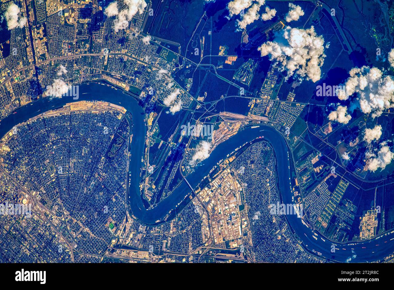 Caractéristiques terrestres dans l'État de Louisiane, États-Unis. Amélioration numérique d'une image par la NASA. Banque D'Images