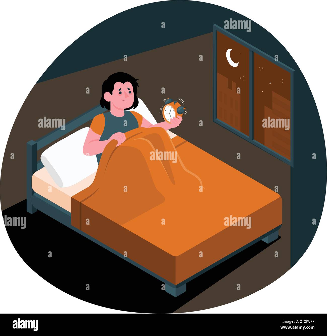 Réveil heureux et concept de santé. Jeune femme souriante avec les yeux fermés et masque de sommeil s'étendant dans le lit se sentant frais et détendu vecteur. Illustration de Vecteur