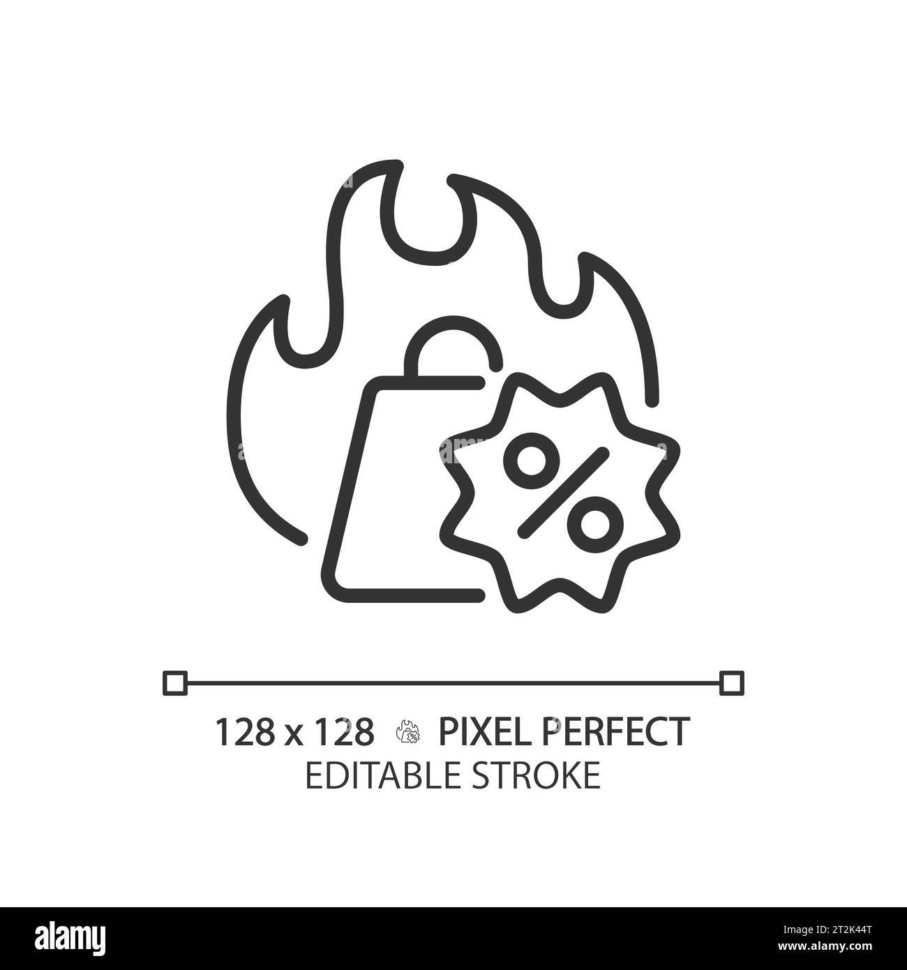 Icône 2D fine ligne noire Hot Deal shopping Illustration de Vecteur