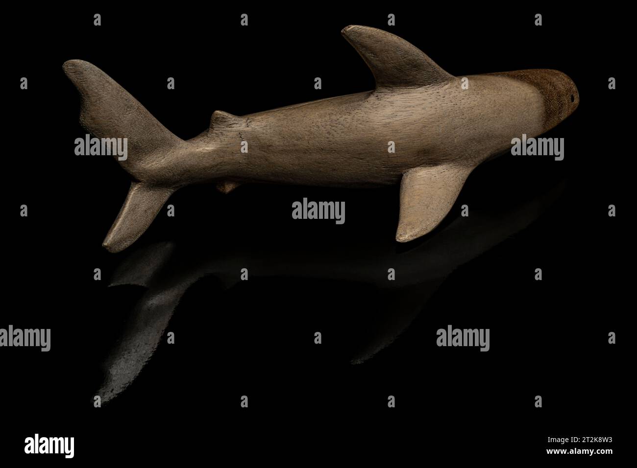requin de bois sur fond noir Banque D'Images