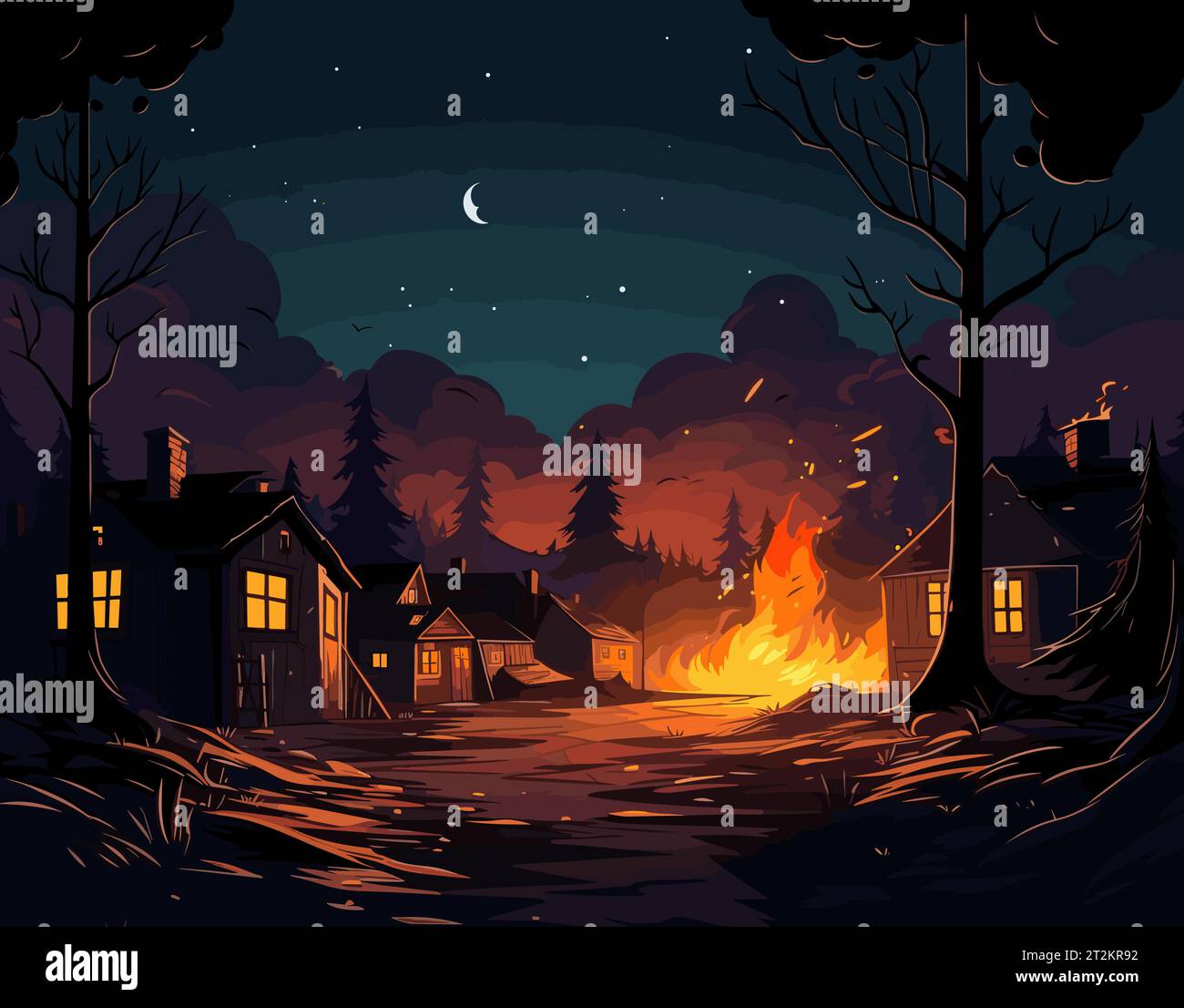 Burning House à Forest Illustration de Vecteur
