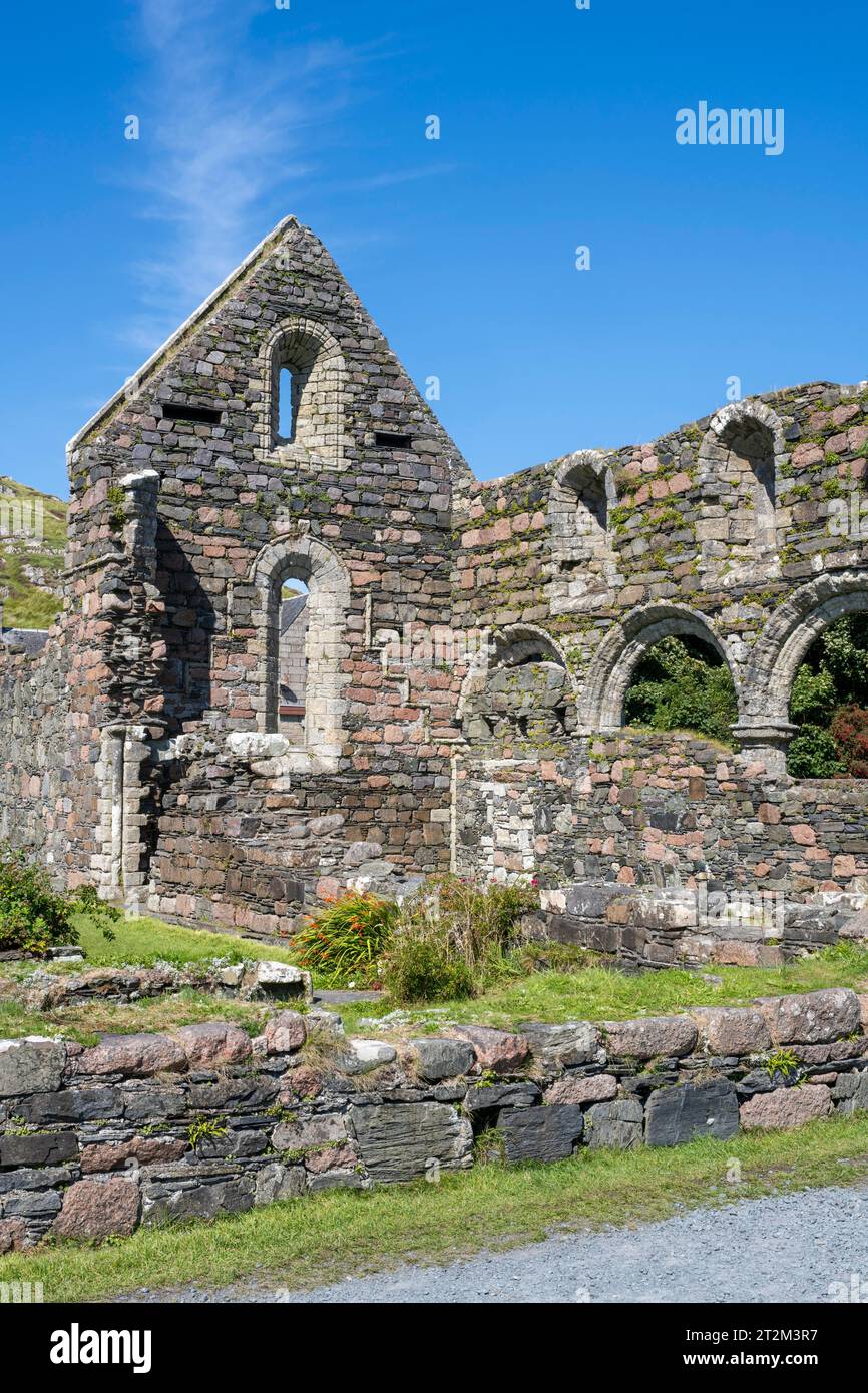 Ancien couvent, ruines monastiques, Iona Nunnery, sur l'île Hébridée d'Iona, île de Mull, Écosse, Grande-Bretagne Banque D'Images