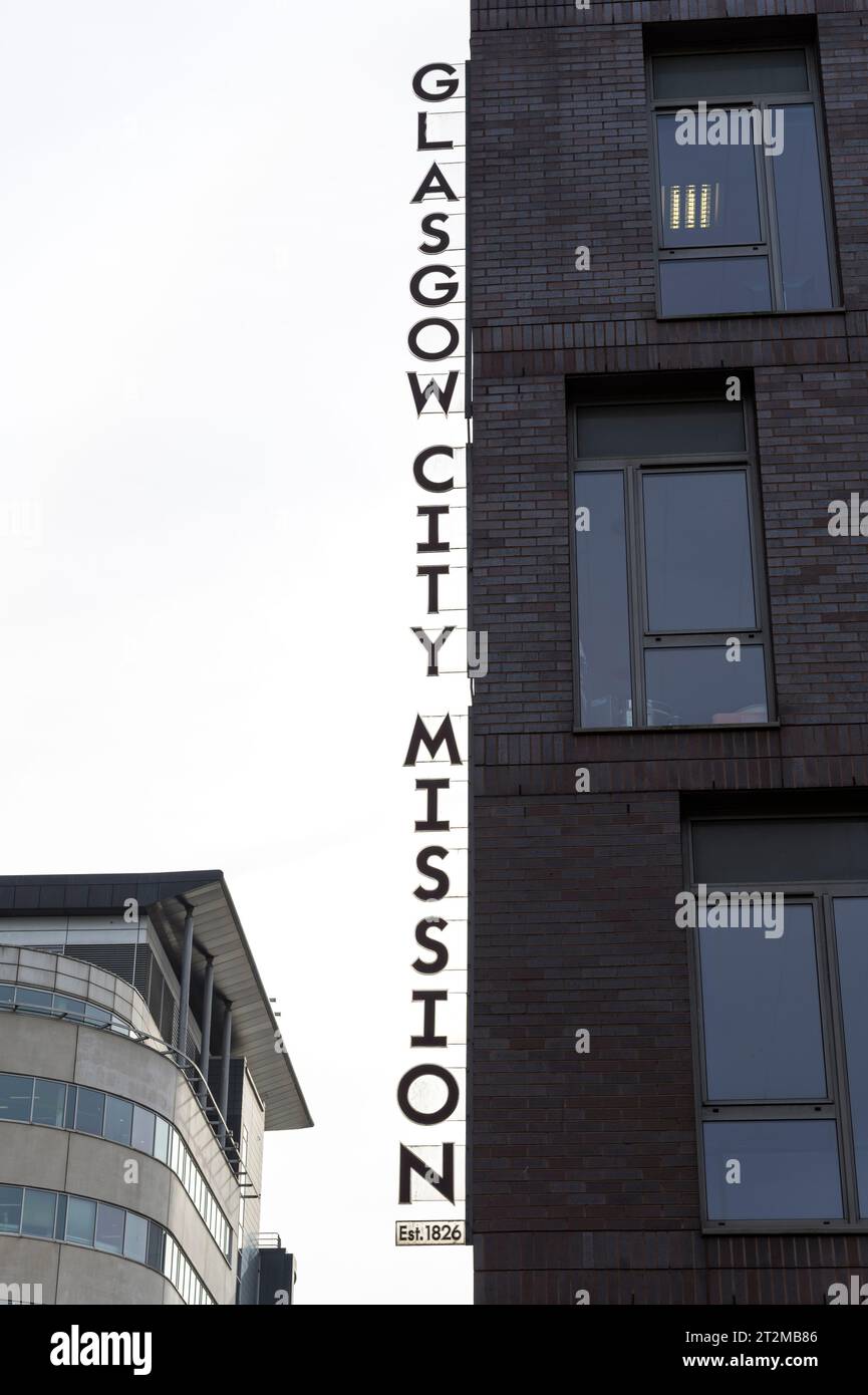 Glasgow City Mission Sign, Brown Street / Crimea Street, Glasgow, Écosse, Royaume-Uni, Europe Banque D'Images