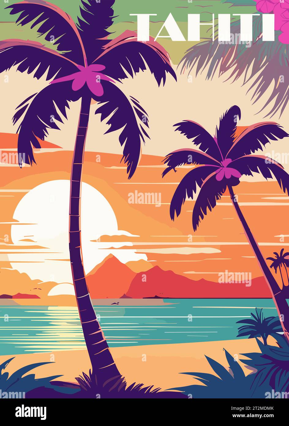 Affiche de voyage Tahiti en art vectoriel de style rétro Illustration de Vecteur