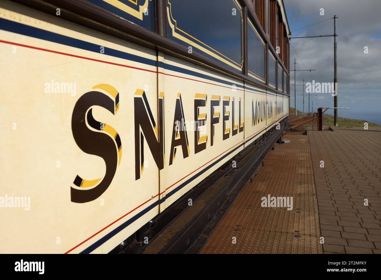 Tramway Snaefell Mountain Railway numéro 1 à la gare de Snaefell, île de Man. Banque D'Images