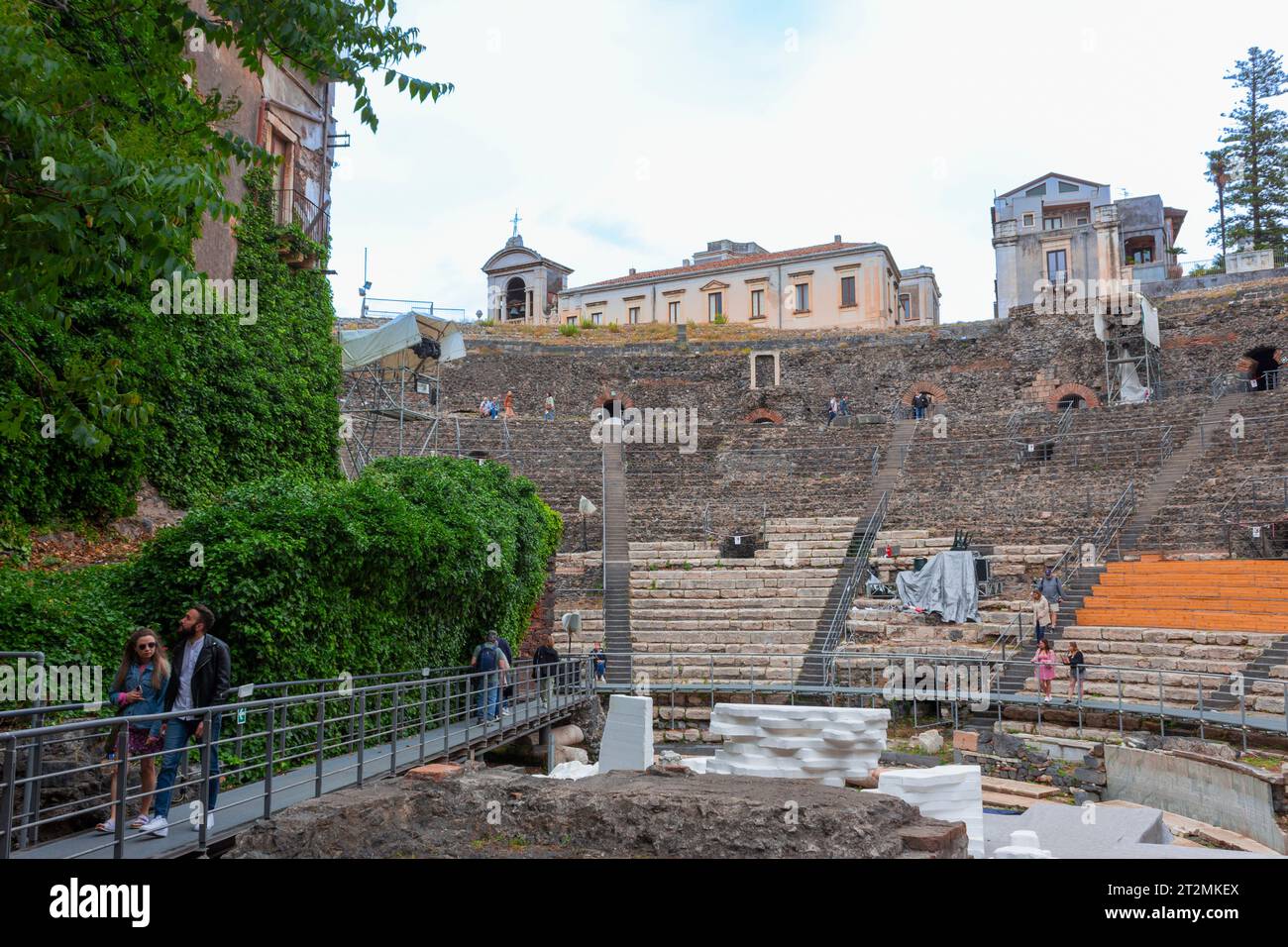 Catane, Sicile, Italie. L'ancien théat gréco-romain. Catane est un site du patrimoine mondial de l'UNESCO. Banque D'Images