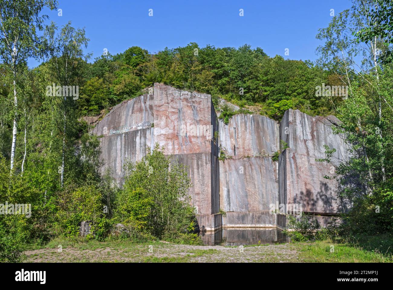 Carrière de marbre rouge abandonnée carrière de Beauchâteau à Senzeilles, Cerfontaine, province de Namur, Ardennes belges, Wallonie, Belgique Banque D'Images