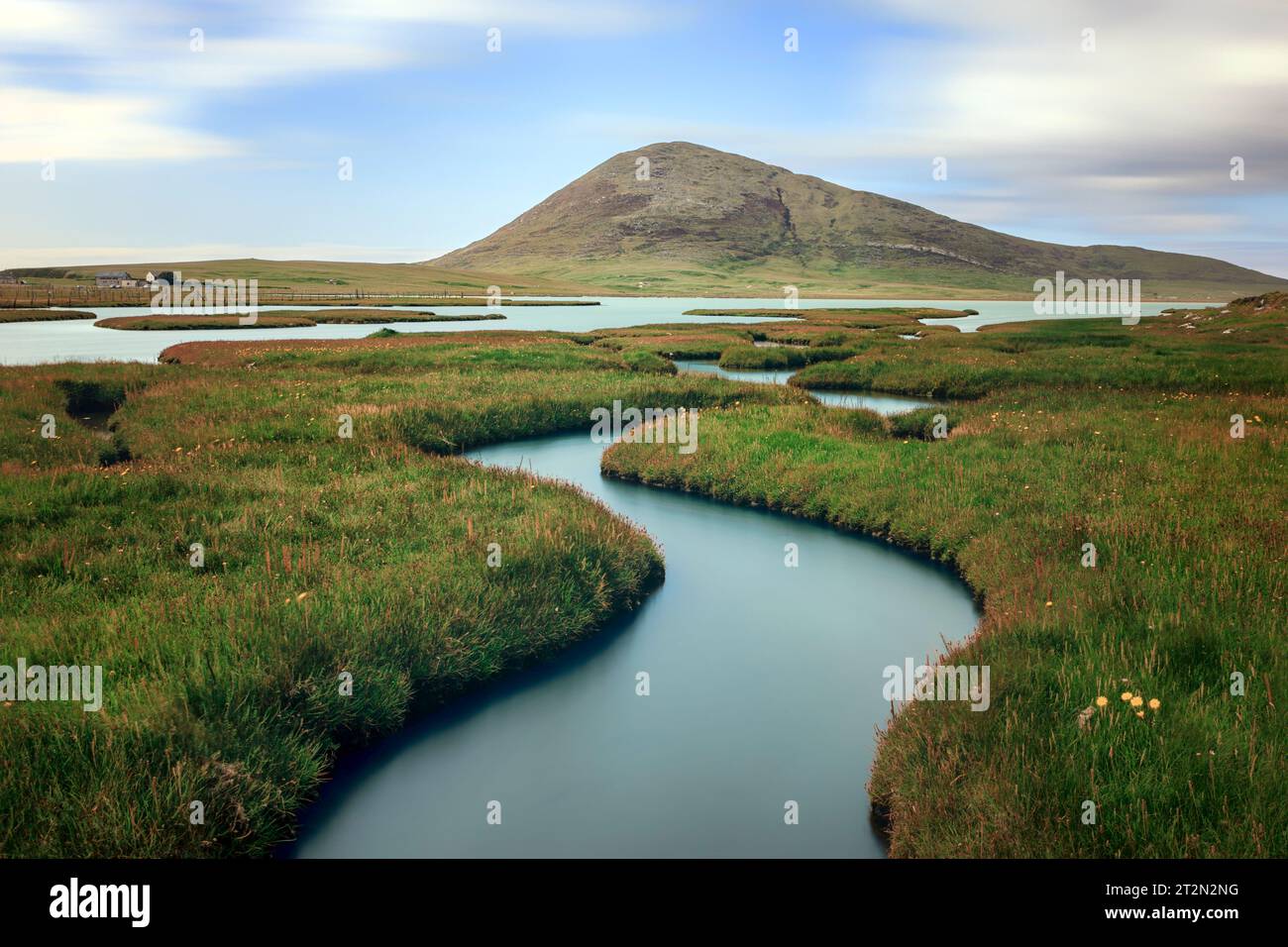 Les marais salants de Northton sur l'île de Harris sont un paysage côtier envoûtant de marais à marée. Banque D'Images