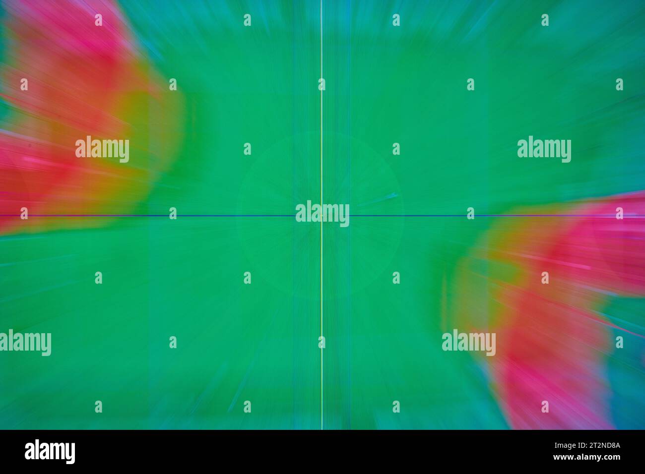 Fond vert abstrait avec ligne bleue horizontale et ligne blanche verticale avec des couleurs floues Banque D'Images