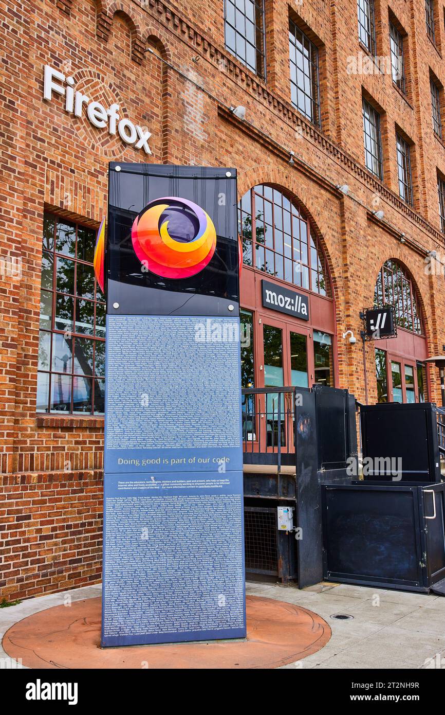 Extérieur Firefox bâtiment en Californie avec log sur grande plaque à l'avant Banque D'Images
