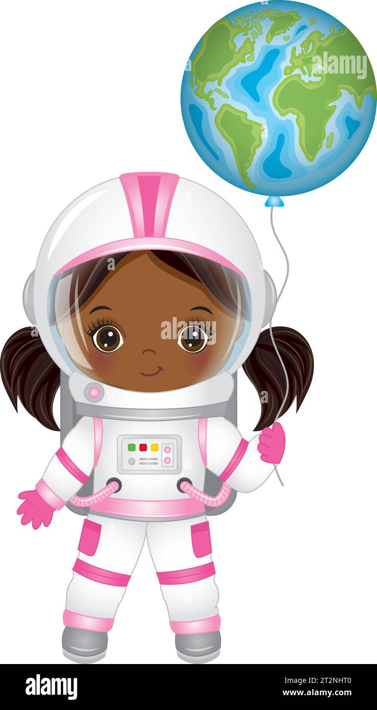 Vector Cute Little Black Girl Astronaut Illustration de Vecteur