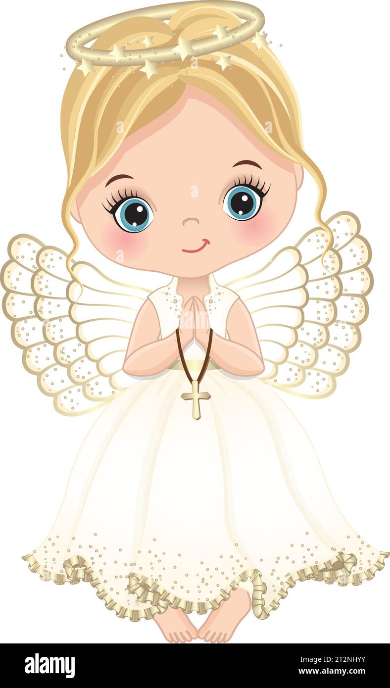 Nativité Cute Angel Girl tenant la croix. Vector Angel petite fille Illustration de Vecteur