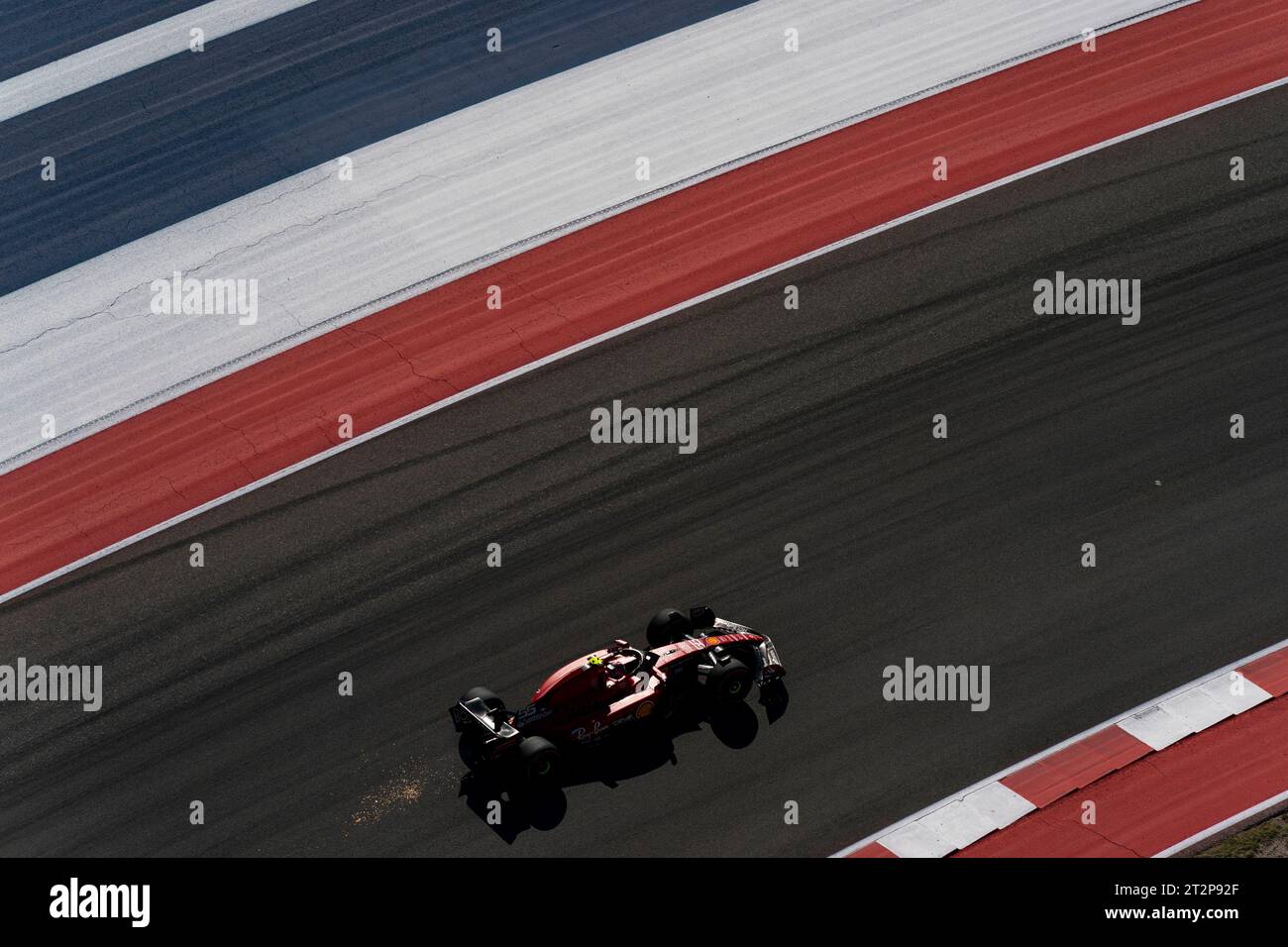 Austin, États-Unis. 20 octobre 2023. Le pilote espagnol de Formule 1 Carlos Sainz Jr. De la Scuderia Ferrari participe aux qualifications pour le Grand Prix de Formule 1 des États-Unis sur le circuit des Amériques à Austin, Texas, le vendredi 20 octobre 2023. Photo de Greg Nash/UPI crédit : UPI/Alamy Live News Banque D'Images