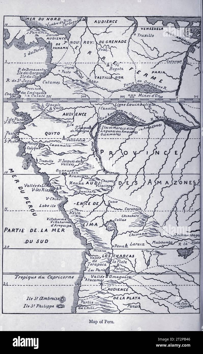 Carte du Pérou, illustration du 19e siècle Banque D'Images