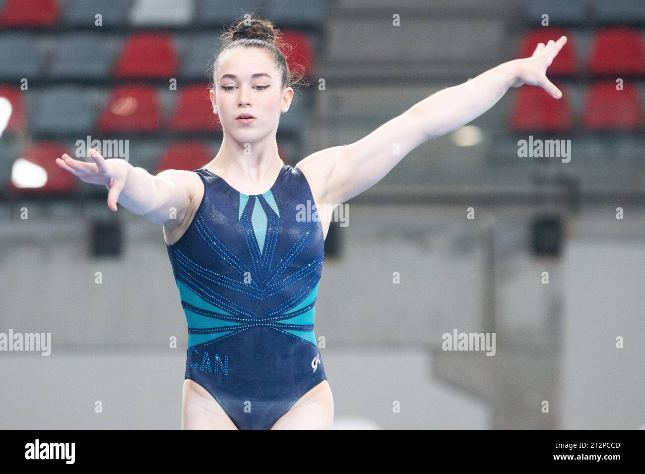 Santiago, Chili. 19 octobre 2023. AVA Stewart du Canada pendant l'entraînement au podium féminin de gymnastique artistique aux Jeux panaméricains de Santiago 2023, qui ont eu lieu au Centro de Deportes colectivos à Santiago, au Chili. Daniel Lea/CSM/Alamy Live News Banque D'Images