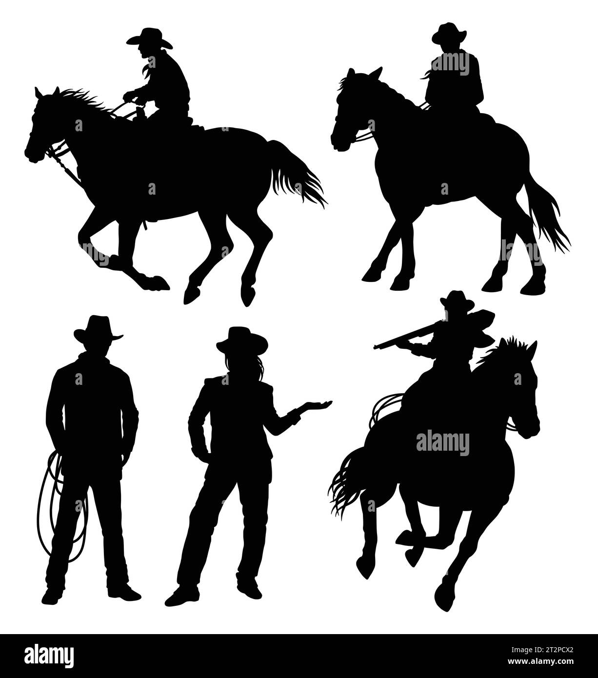 cow-boy chevauchant une silhouette de pose de cheval Illustration de Vecteur cow-boy chevauchant une silhouette de pose de cheval Illustration de Vecteur
