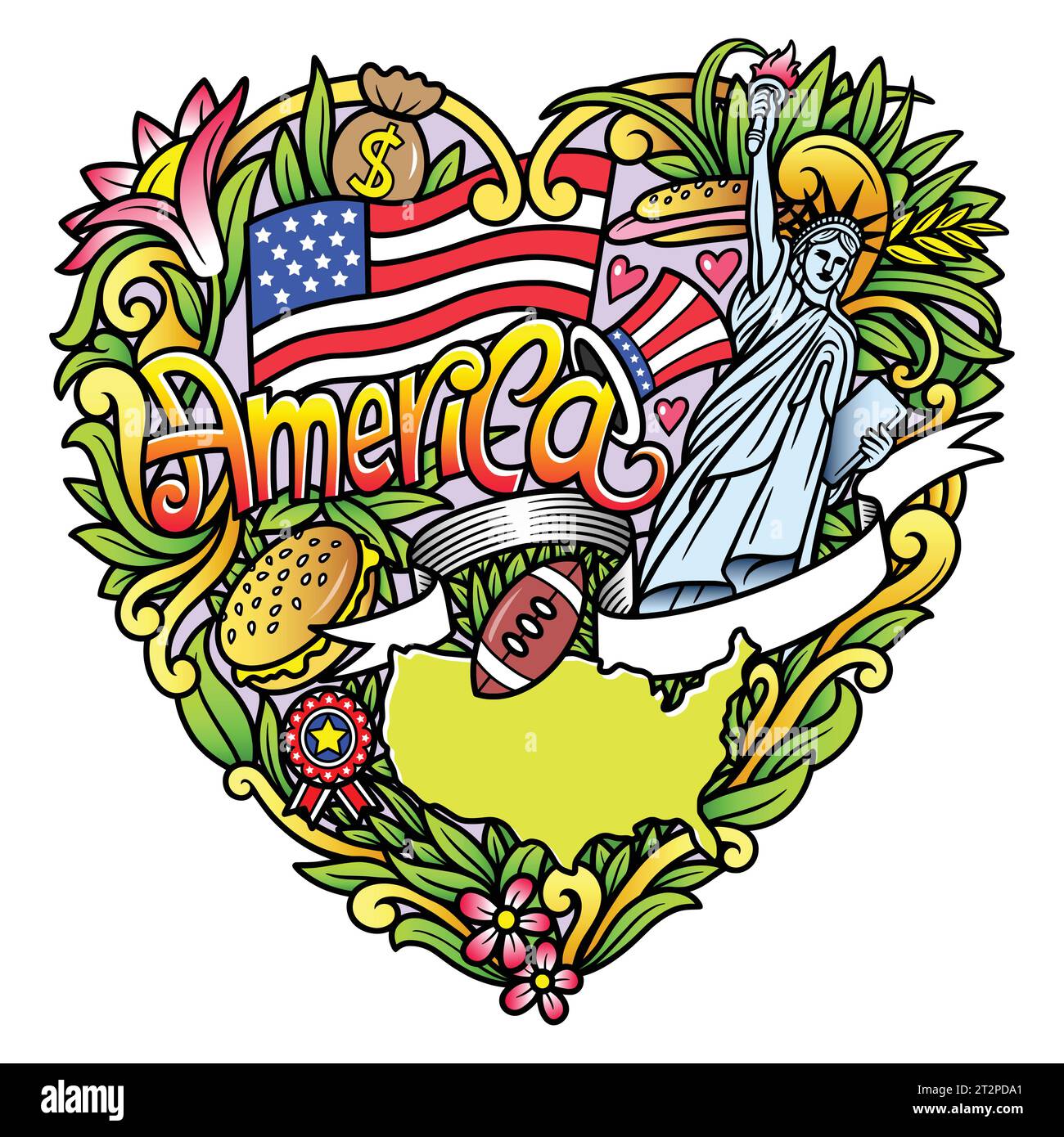 Illustration de conception de doodle de badge d'Amérique coloré Illustration de Vecteur