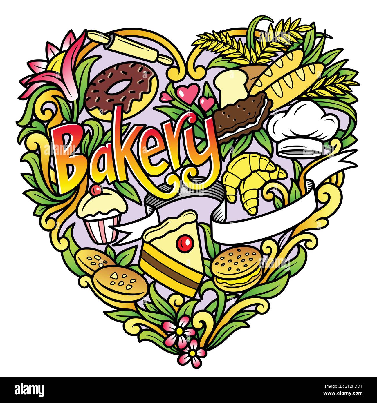 illustration de conception de doodle de badge de boulangerie coloré Illustration de Vecteur