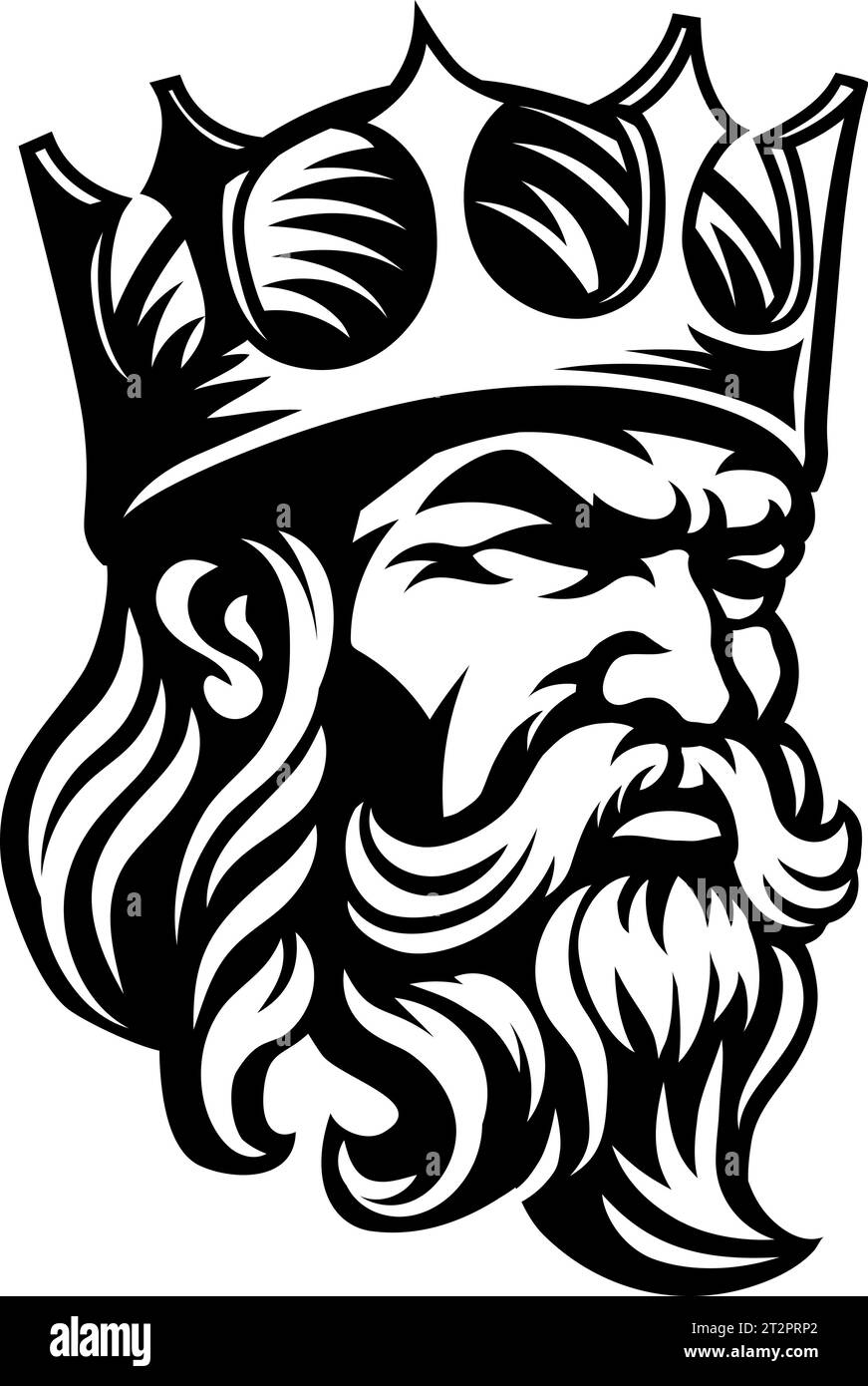 Icône du visage de la mascotte de l'homme King Medieval Crown Head Illustration de Vecteur