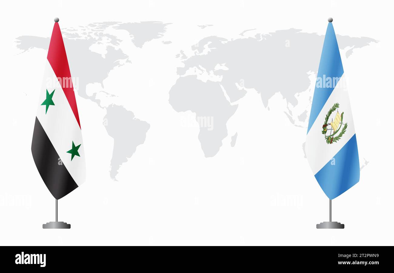 La Syrie et le Guatemala drapeaux pour la réunion officielle sur fond de carte du monde. Illustration de Vecteur