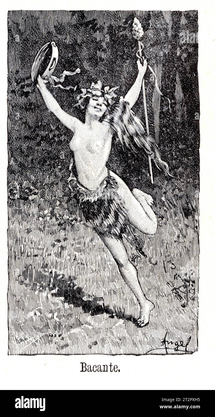 Bacante - Manuel Ángel Álvarez (1855-1921) illustrations de la Mitologia de Saturnina Calleja, Madrid, 1892 Banque D'Images