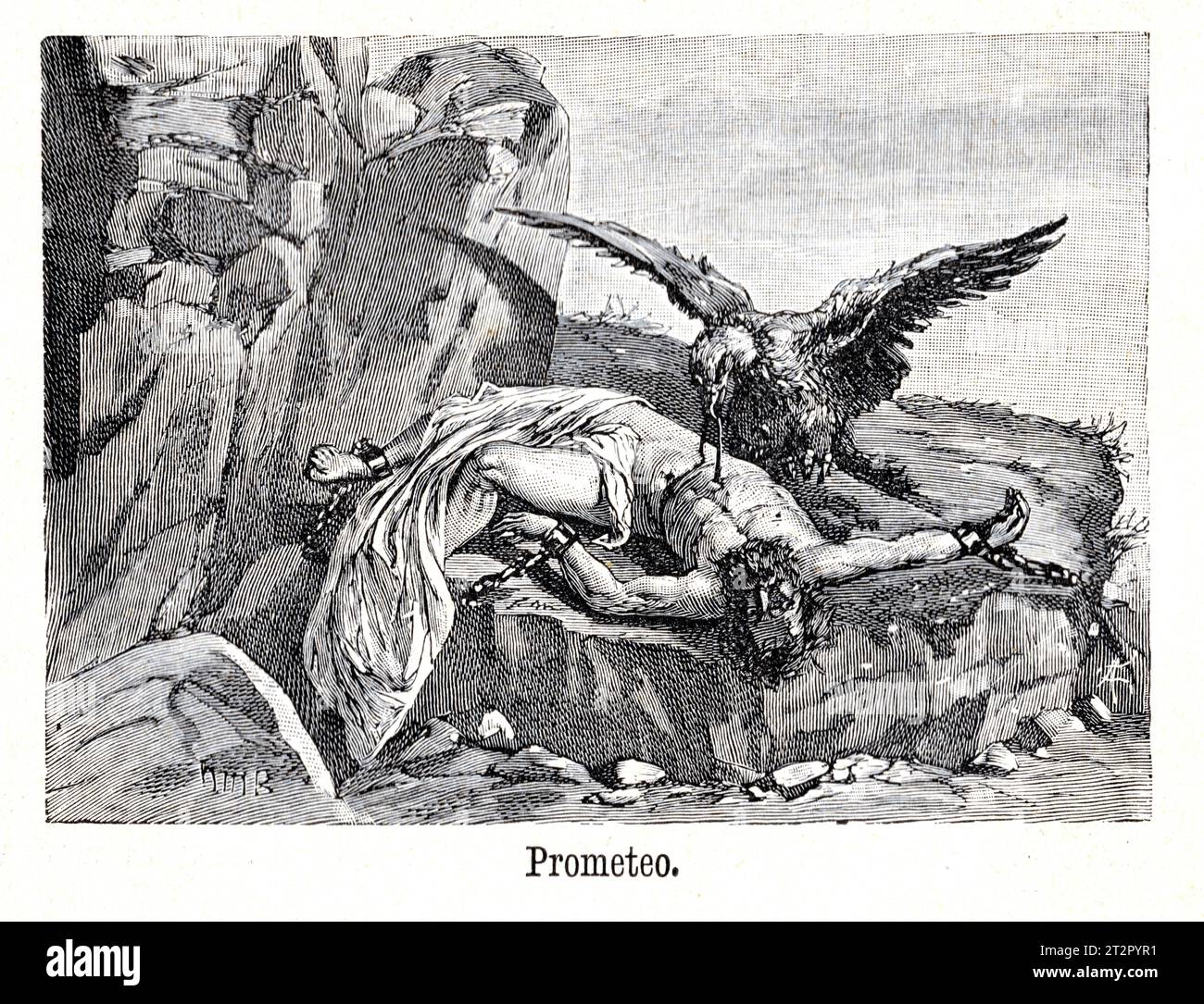 Prometeo de Narciso Mendez Bringa (1868-1933) - illustrations de la Mitologia de Saturnina Calleja, Madrid, 1892 Banque D'Images