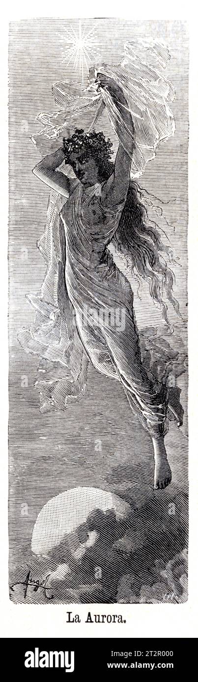 La Aurora - Manuel Ángel Álvarez (1855-1921) illustrations de la Mitologia de Saturnina Calleja, Madrid, 1892 Banque D'Images