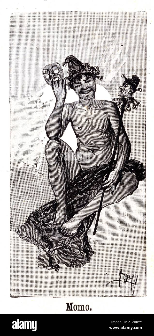 Momo de Manuel Ángel Álvarez (1855-1921) illustrations de la Mitologia de Saturnina Calleja, Madrid, 1892 Banque D'Images