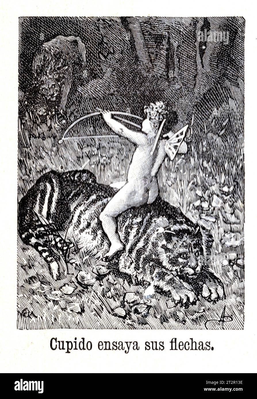 Cupido - Manuel Ángel Álvarez (1855-1921) illustrations de la Mitologia de Saturnina Calleja, Madrid, 1892 Banque D'Images