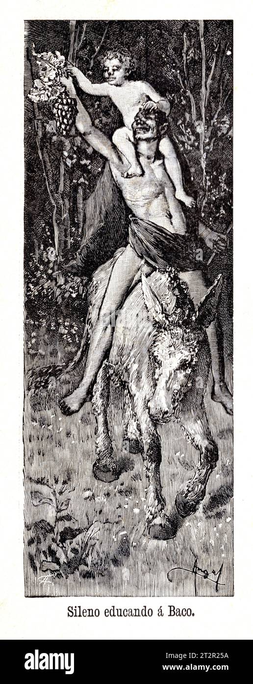 Silène éduqué par Bacchus - Manuel Ángel Álvarez (1855-1921) illustrations de la Mitologia de Saturnina Calleja, Madrid, 1892 Banque D'Images