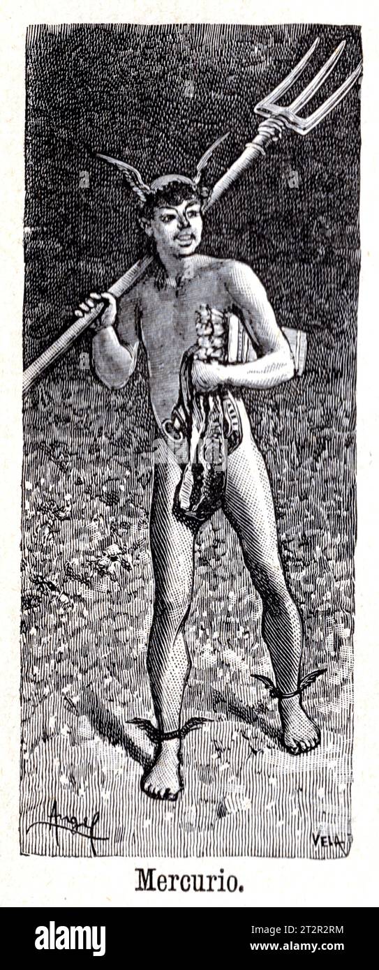 Mercurio - Manuel Ángel Álvarez (1855-1921) illustrations tirées de la Mitologia de Saturnina Calleja, Madrid, 1892 Banque D'Images