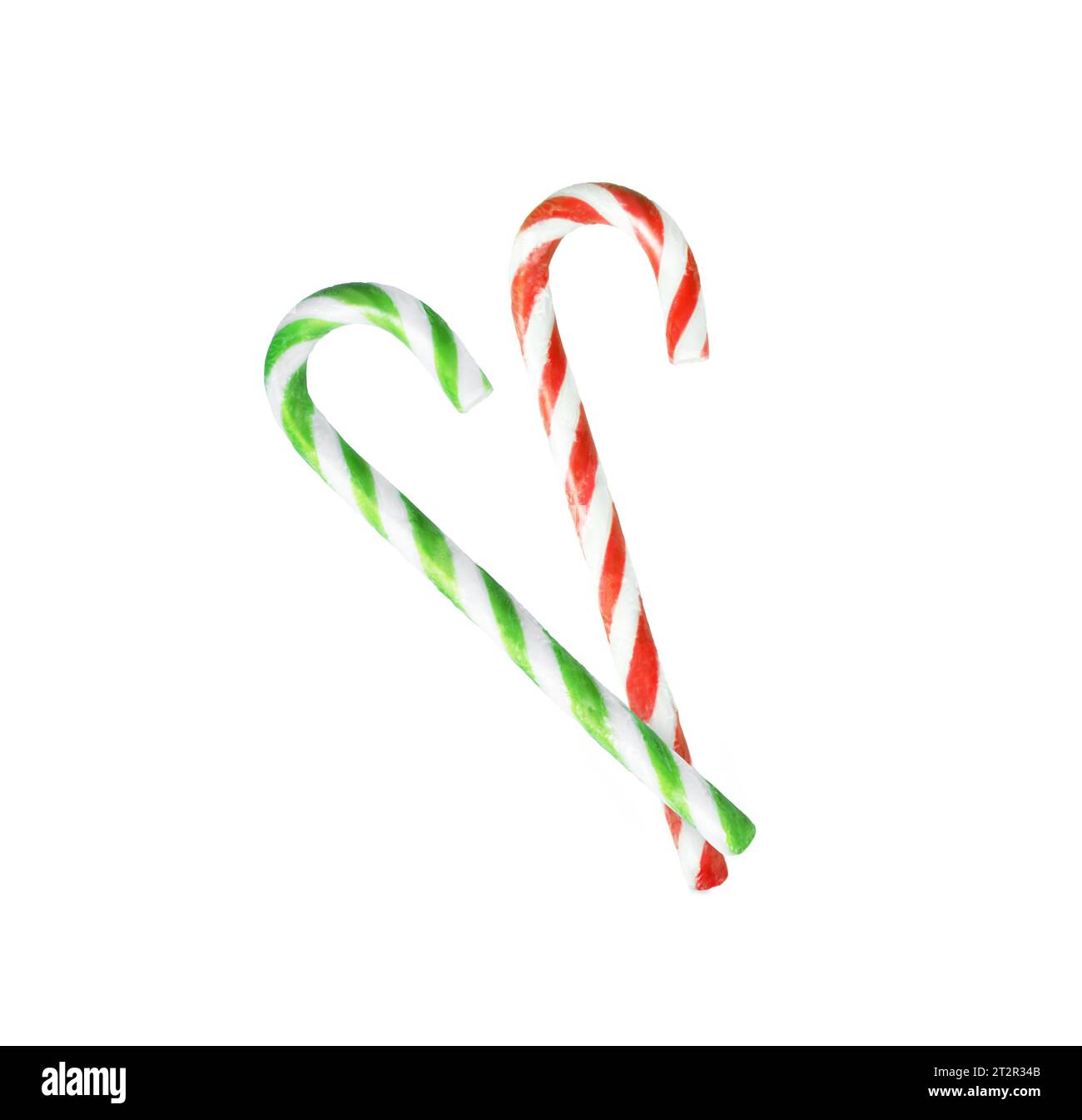 Canne de bonbons de Noël rouge et vert isolé sur fond blanc Banque D'Images
