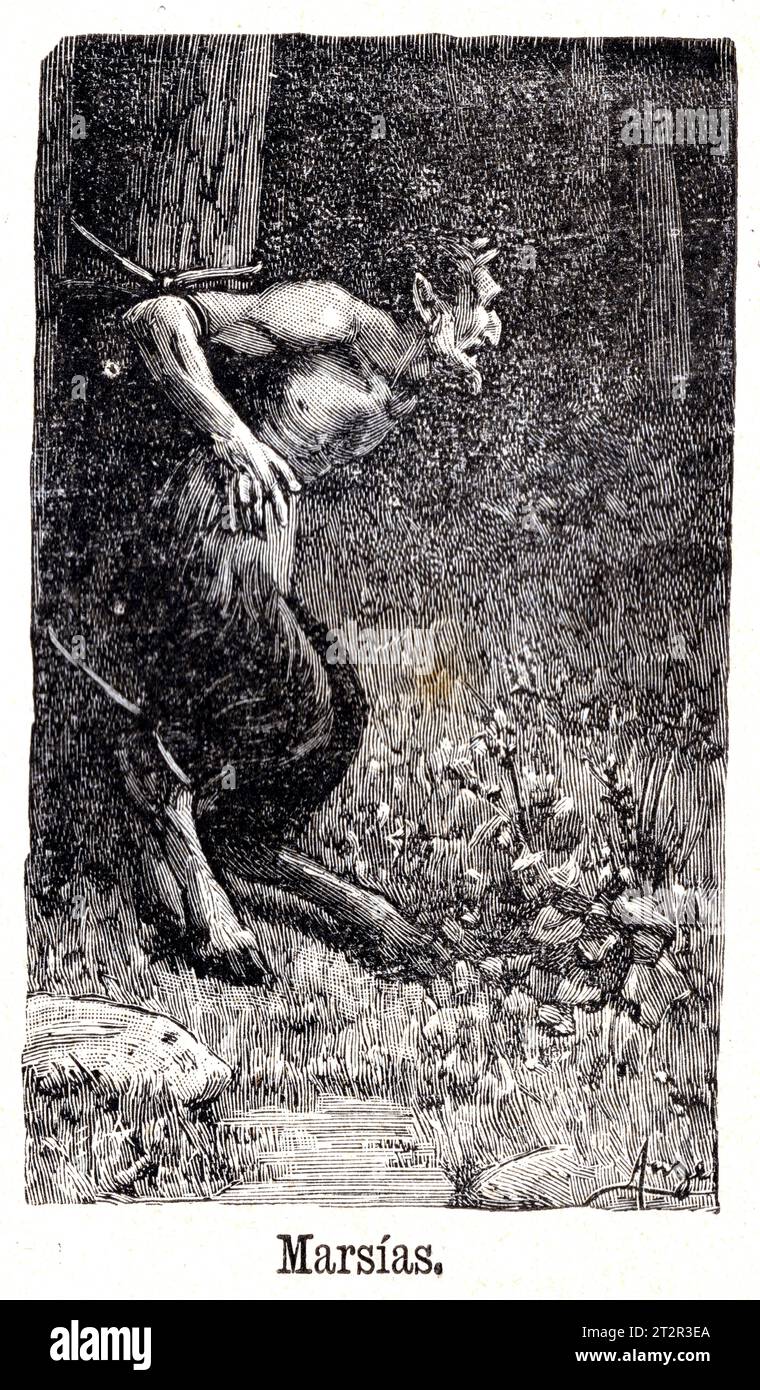 Marsius de Manuel Ángel Álvarez (1855-1921) illustrations de la Mitologia de Saturnina Calleja, Madrid, 1892 Banque D'Images