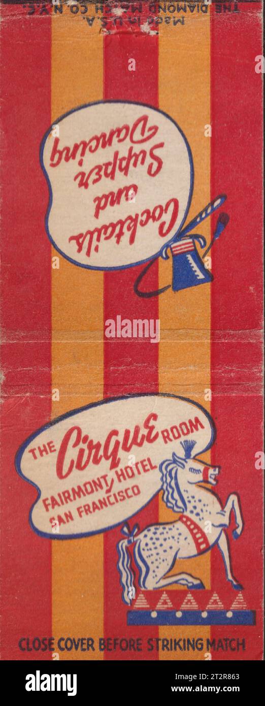 La salle Cirque, hôtel Fairmont, San Francisco - US Matchbook années 1950 Banque D'Images