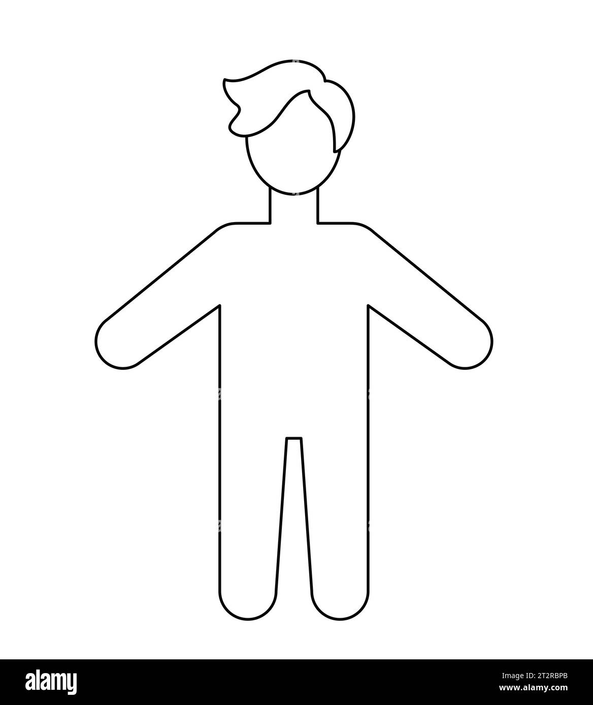 Modèle de corps d'homme blanc de dessin animé simple. Silhouette Boy contour de figure enfant. Illustration clip art vectorielle isolée. Illustration de Vecteur