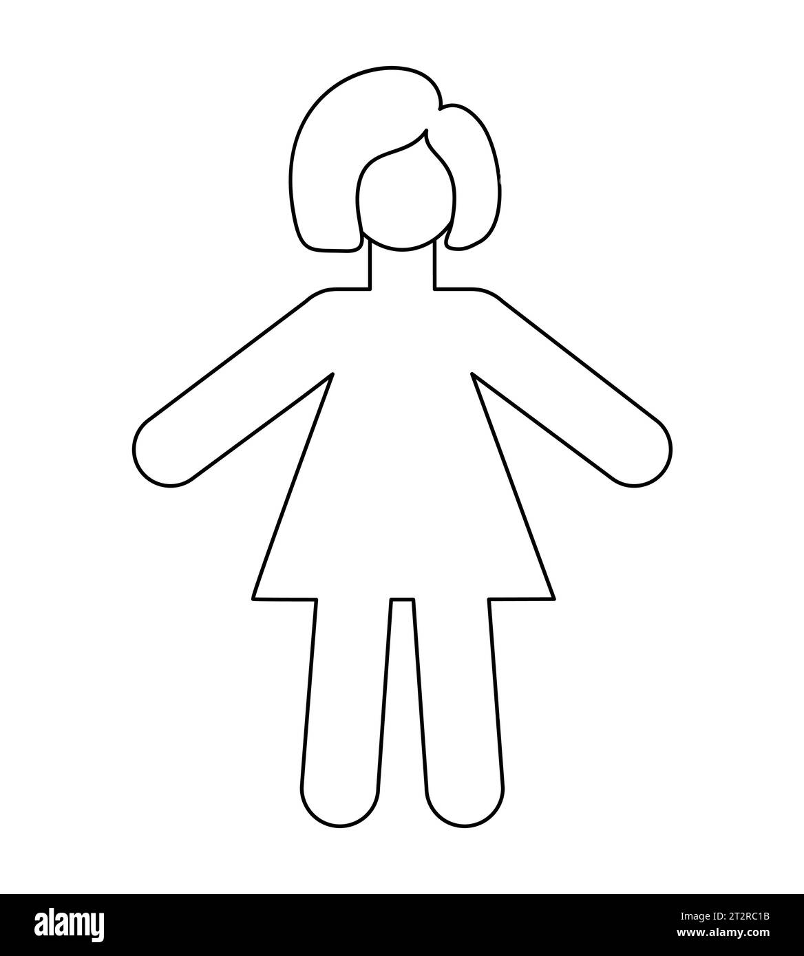 Modèle de femme de corps blanc de dessin animé simple. Silhouette Girl contour de figure enfant. Illustration clip art vectorielle isolée. Illustration de Vecteur
