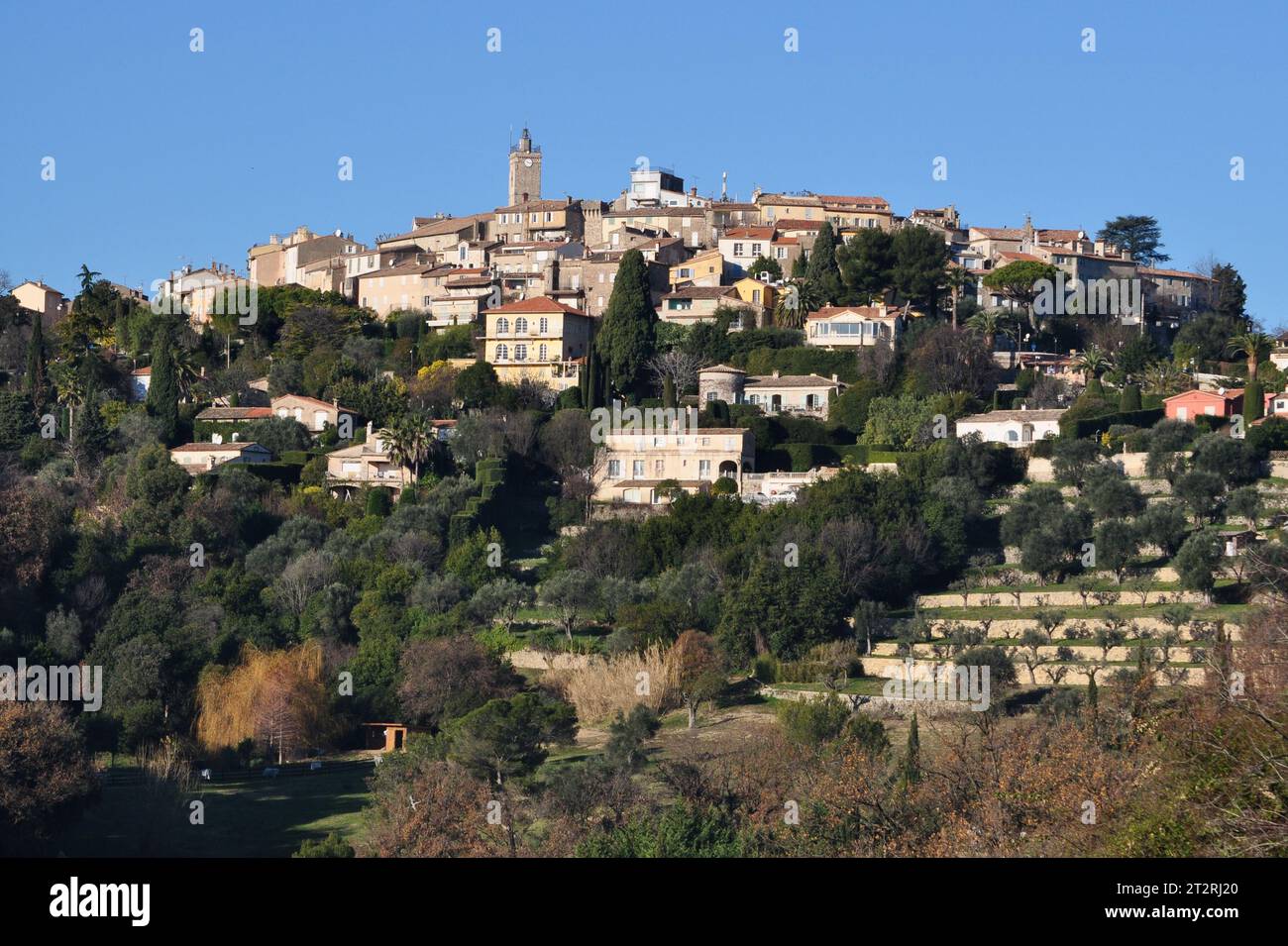 France, côte d'azur, Mougins, ce magnifique village médiéval se dresse entre oliviers et pins. Pablo Picasso y quitte 15 ans. Banque D'Images