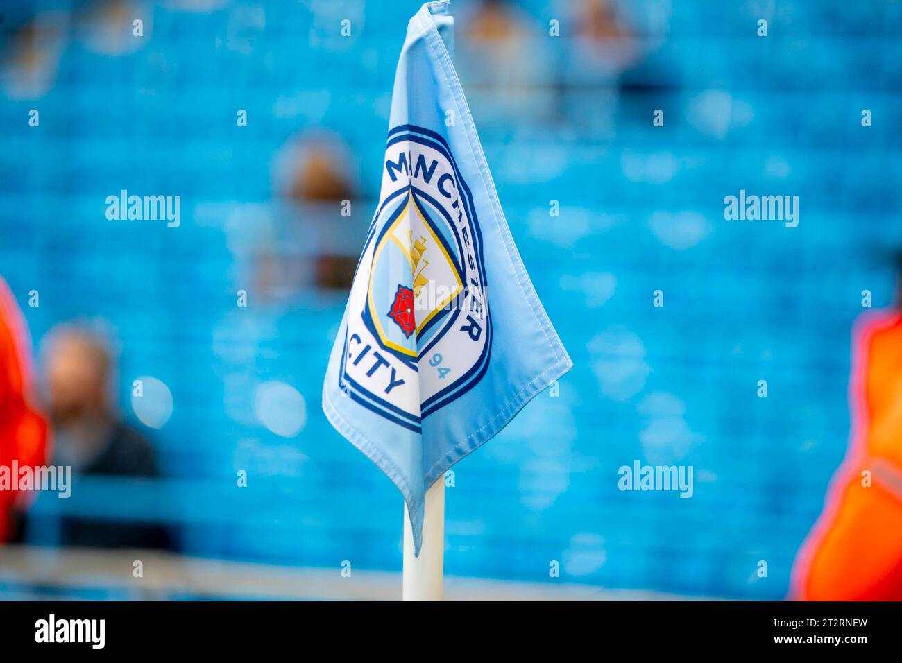 Manchester, Royaume-Uni. 21 octobre 2023.. Manchester, Royaume-Uni. 21 octobre 2023, drapeau du coin de Manchester City lors du match de Premier League entre Manchester City et Brighton et Hove Albion à l'Etihad Stadium, Manchester le samedi 21 octobre 2023. (Photo : Mike Morese | MI News) crédit : MI News & Sport / Alamy Live News Banque D'Images
