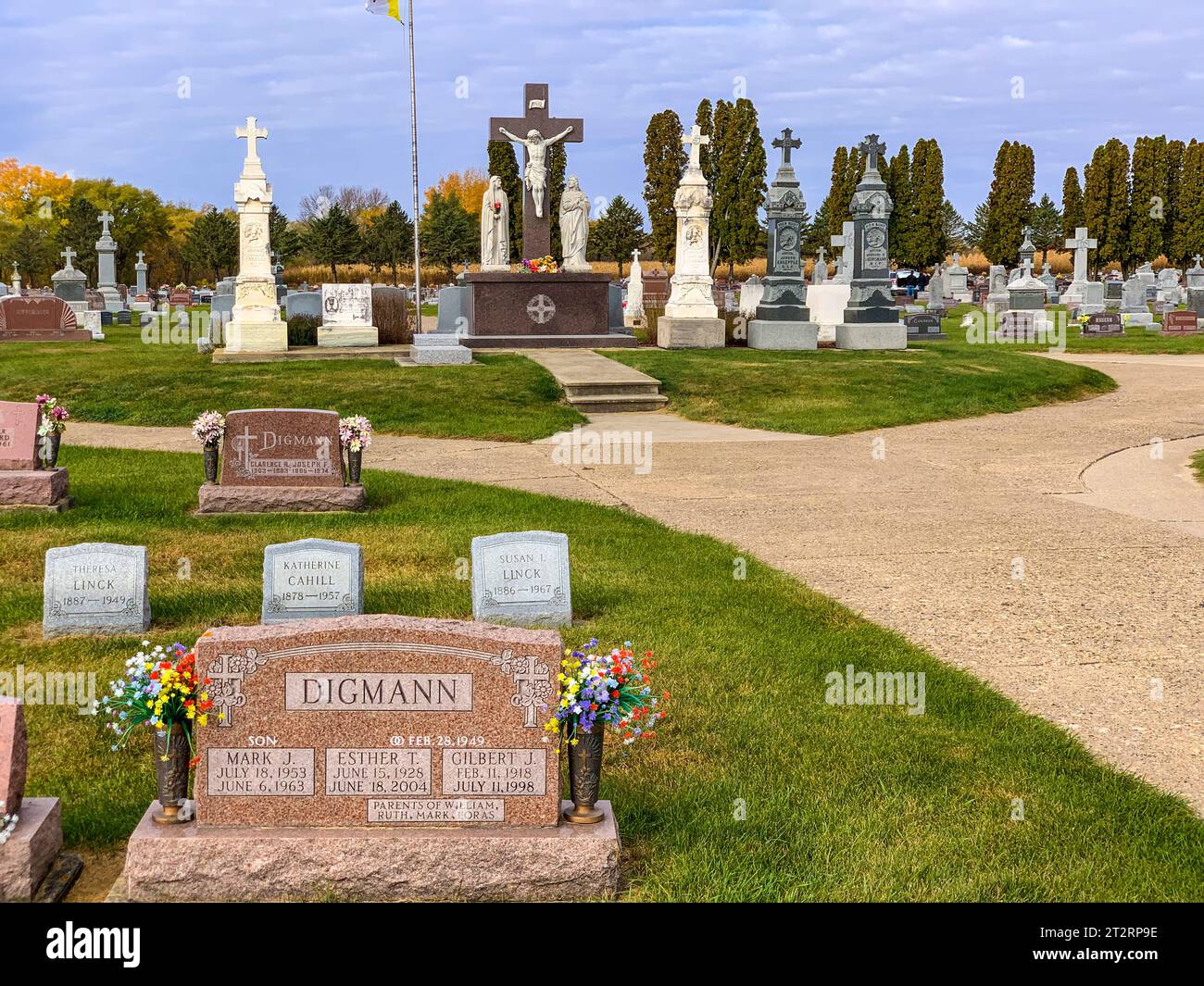 Un cimetière catholique américain, Dyersville, Iowa, États-Unis. Cimetière Saint Xavier. Banque D'Images