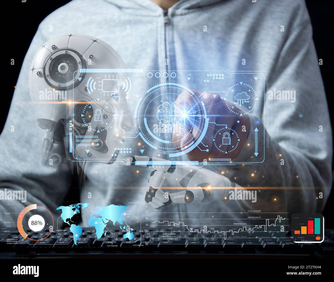 Conceptuellement, Chat ai est un chatbot IA ou intelligence artificielle qui peut communiquer naturellement avec les humains via du texte. Banque D'Images