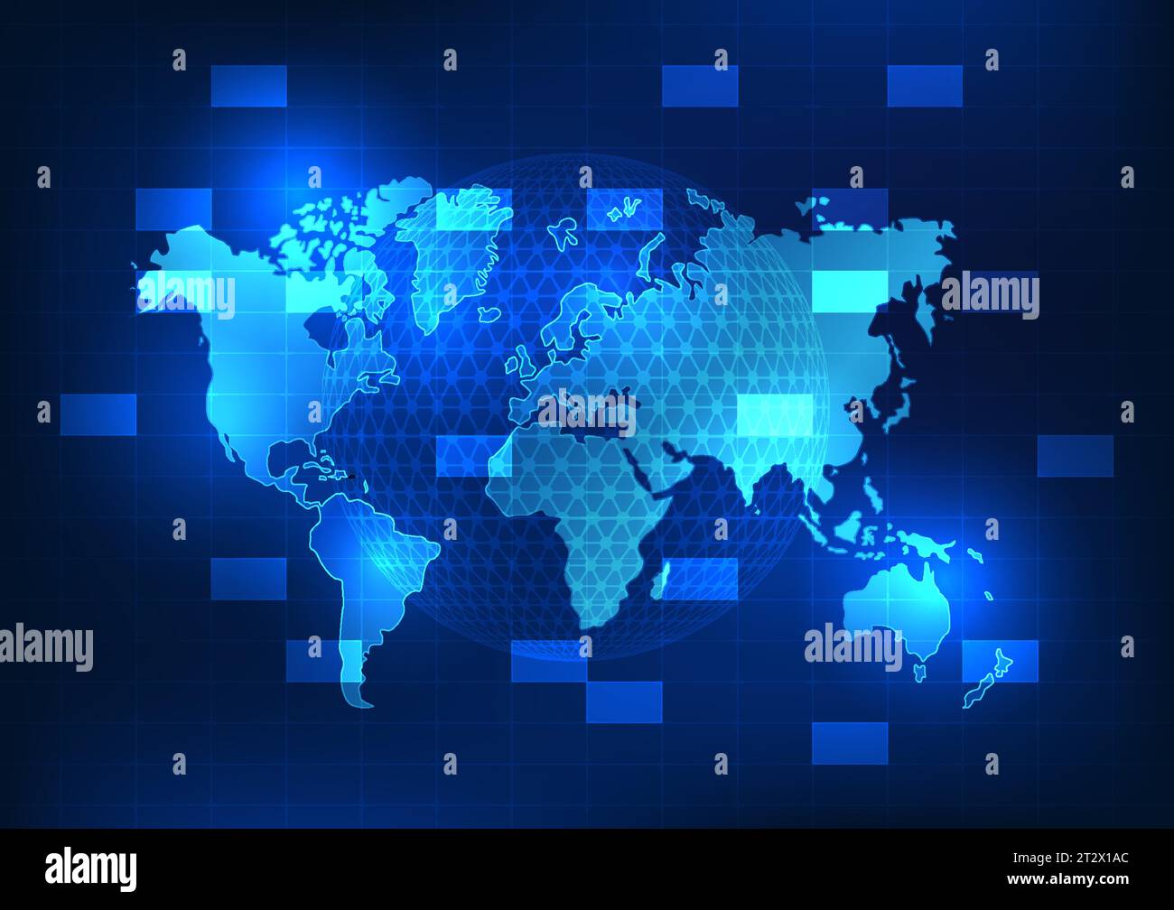 La technologie de carte du monde montre la technologie qui est disponible dans le monde entier pour développer les conditions de vie, l'économie et la communication. Recherche d'informations Illustration de Vecteur
