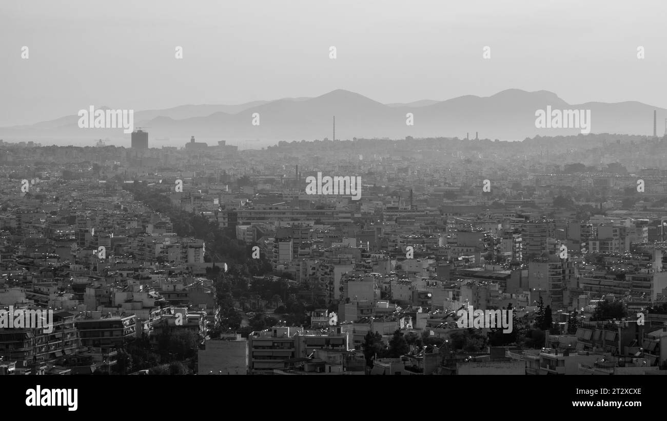 Vue panoramique aérienne du paysage urbain d'Athènes capitale de la Grèce Banque D'Images