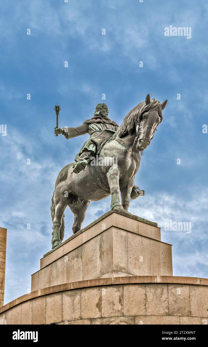 Statue de Jan Zizka conçue par Bohumil Kafka sur la colline de Vitkov dans le quartier de Žižkov, Prague, République tchèque Banque D'Images