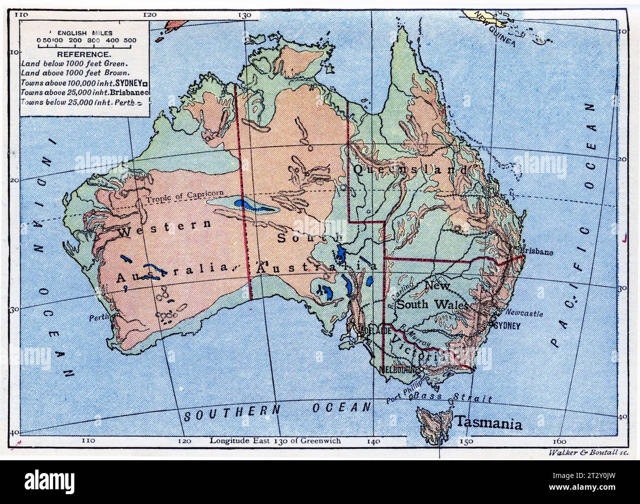 Carte de l'Australie vers 1910 tirée d'un manuel de géographie scolaire Banque D'Images