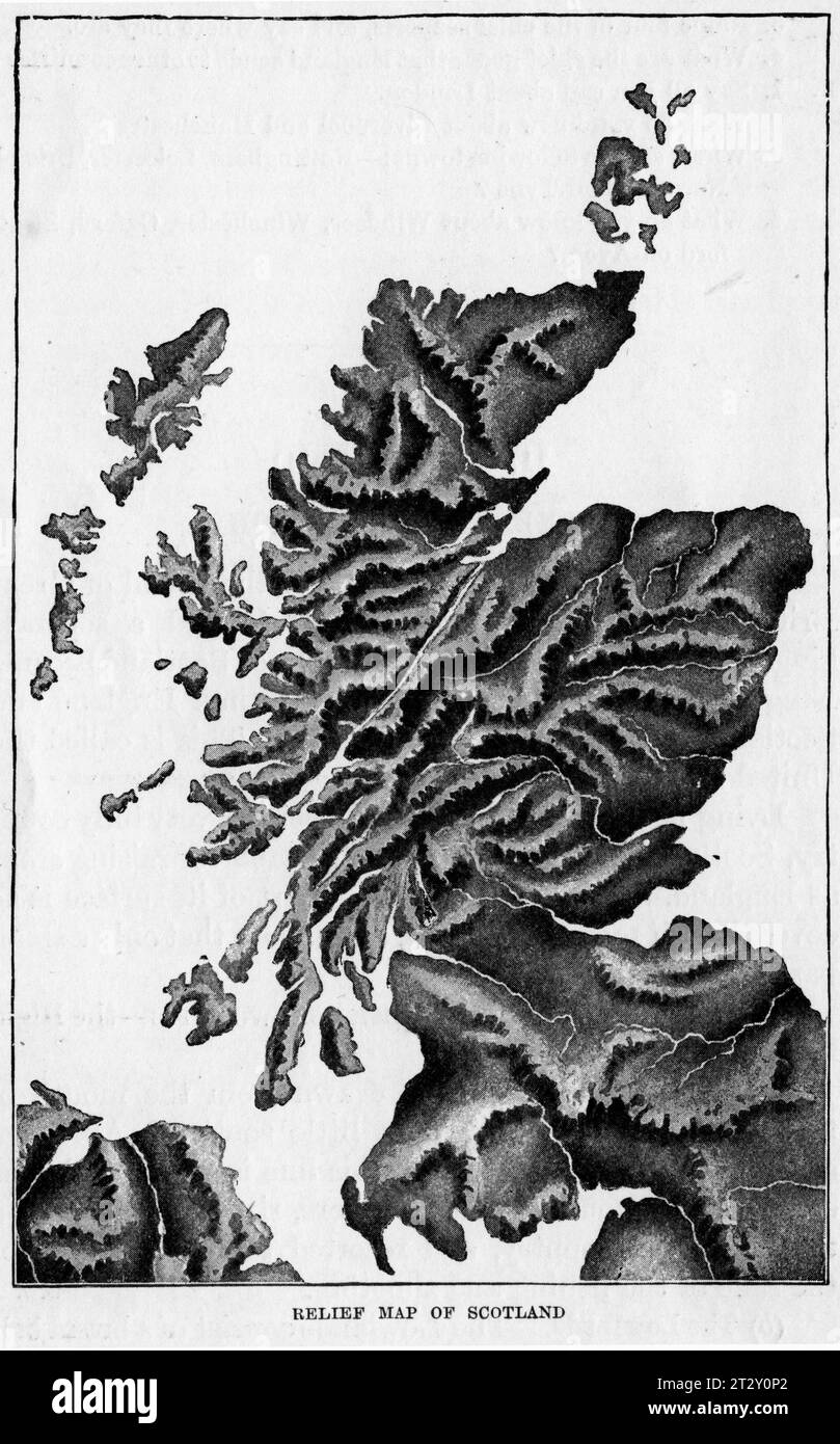 Carte en relief de l'Écosse vers 1910 tirée d'un manuel de géographie scolaire Banque D'Images