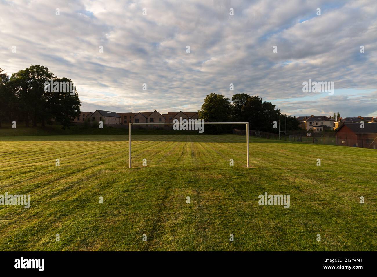 Un terrain de football en Écosse un matin d'automne Banque D'Images