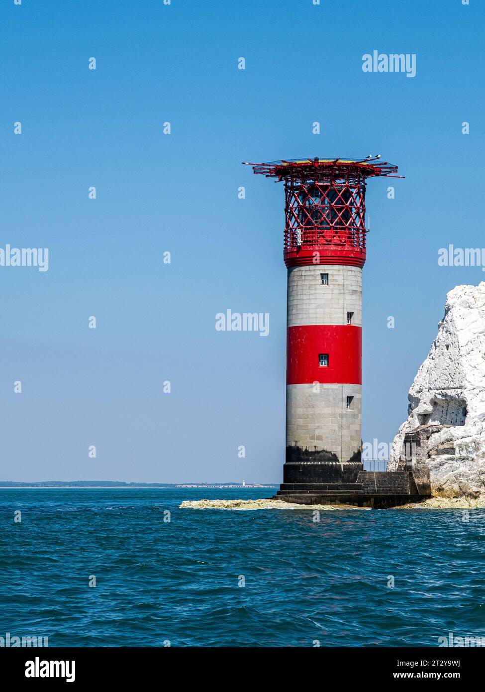 Phare sur l'île de Wight, Needles, vue depuis le sud Banque D'Images
