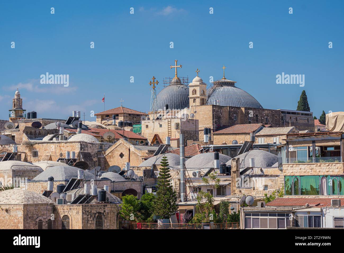 Jérusalem, Israël. 21 septembre 2023. Vue sur le quartier chrétien de la vieille ville de Jérusalem avec l'église du Saint-Sépulcre Banque D'Images