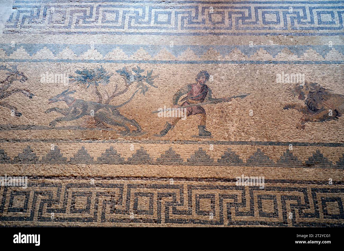 Paphos, Chypre - 27 septembre 2023 : Parc archéologique de Kato Paphos site du patrimoine mondial de l'UNESCO, mosaïque ancienne relative à la mythologie grecque, Paph Banque D'Images