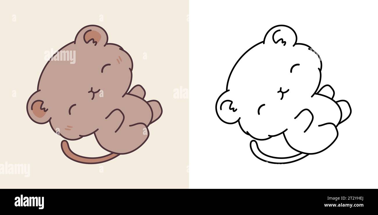 Kawaii Baby Gerbil Clipart multicolore et Noir et blanc. Mignon Kawaii Baby PET. Illustration vectorielle isolée d'un animal Kawaii pour des impressions pour Illustration de Vecteur